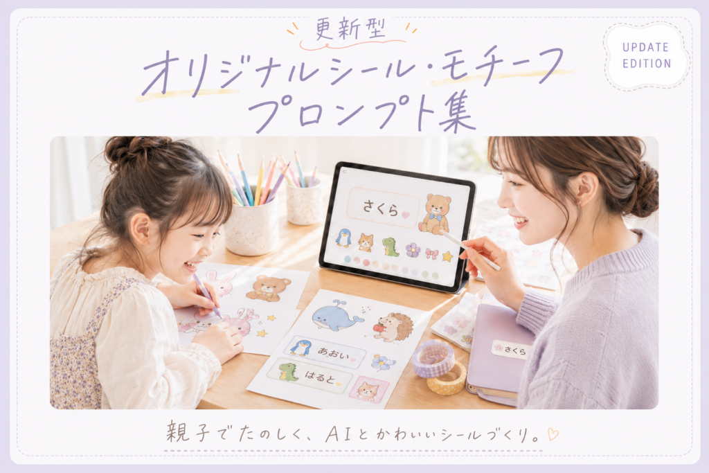 親子でChatGPTを使い、オリジナルシールをデザインしている様子
